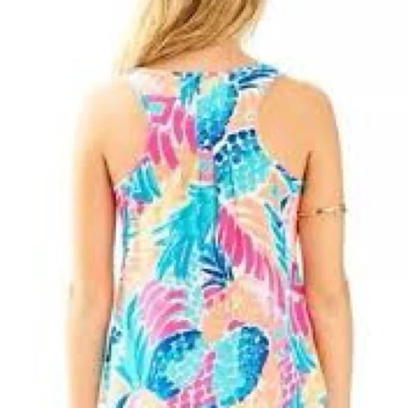 Lilly Pulitzer Alyssa Pineapple Print 100% Silk Tank Top XS Pink Blue Orange - Picture 2 of 9